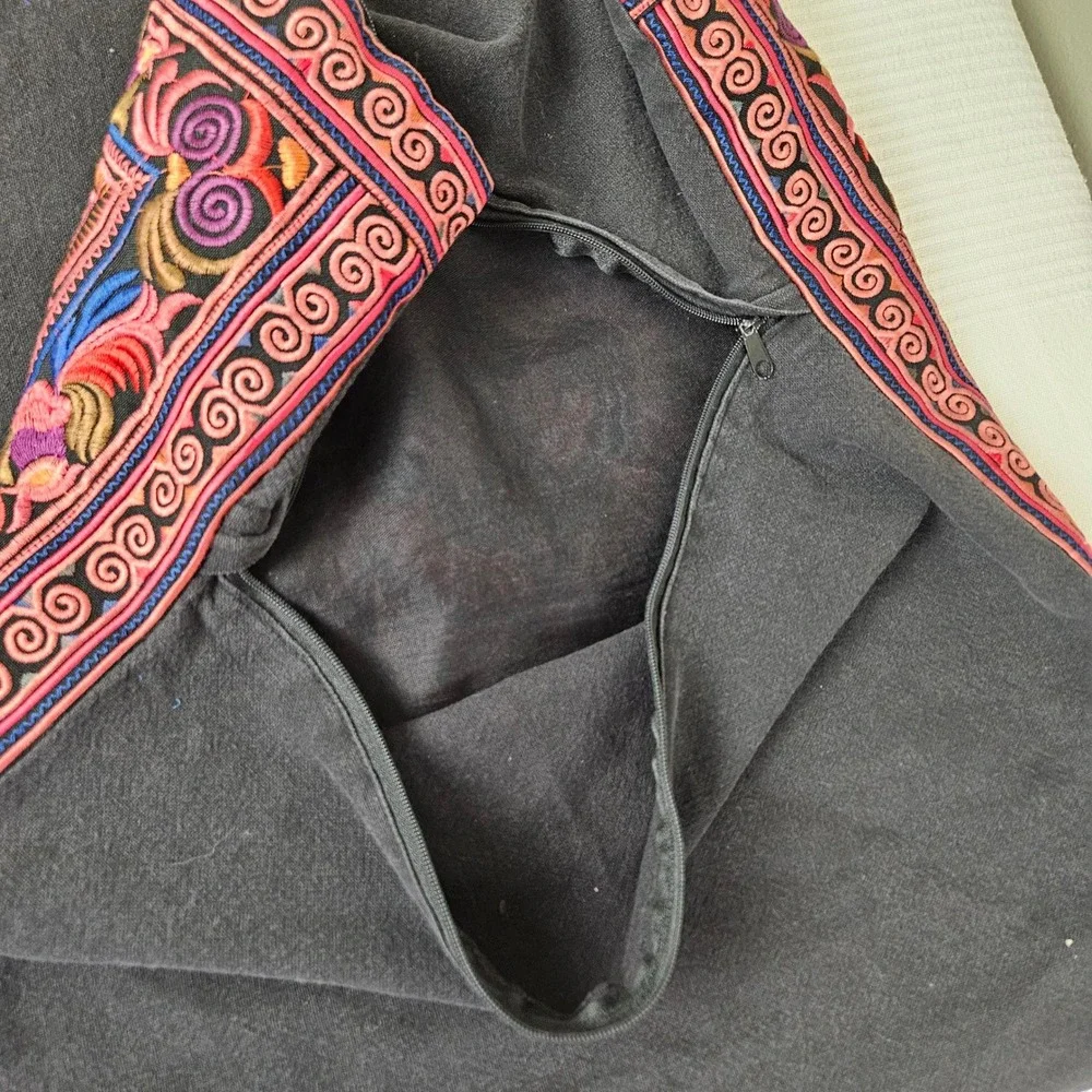 2pc Boho Embroidered Throw Pillow Shams Square Black‎ Multicolor
